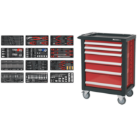 Sealey 6 Drawer Roller Cabinet and 298 Piece Hand Tool Kit Black / Red