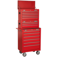 Sealey American Pro 14 Drawer Roller Cabinet,  Mid and Top Tool Chest Red