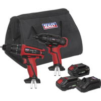 Sealey CP20V 20v Cordless Combi Drill and Impact Driver Kit 2 x 2ah Li-ion Charger Bag