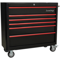 Sealey Premier Retro Style 6 Drawer Wide Roller Cabinet Black / Red