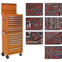Sealey Superline Pro 14 Drawer Roller Cabinet,  Mid & Top Tool Chests + 446 Piece Tool Kit Orange