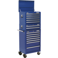 Sealey Superline Pro 14 Drawer Roller Cabinet,  Mid Box and Top Tool Chest Blue