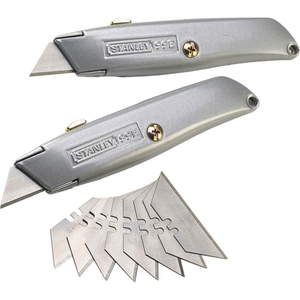 Stanley Twin Pack 99E Retractable Trimming Knifes & 10 Blades