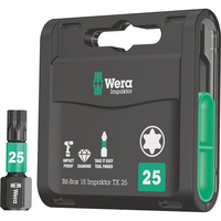 Wera Bit-Box Impaktor Torx Screwdriver Bits T25 25mm Pack of 15