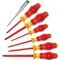 Wera Kraftform Comfort 6 Piece Slotted & Pozi VDE Insulated Screwdriver Set with Voltage Tester