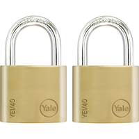 Yale 40mm Brass Padlock Pack of 2 Keyed Alike