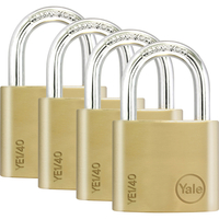 Yale 40mm Brass Padlock Pack of 4 Keyed Alike