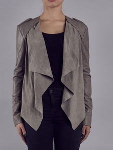 Lupus Leather-Suede Drape Biker Jacket in Cement Grey