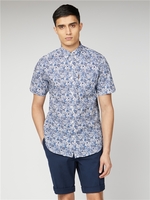 Blue Short Sleeved Formal Print Shirt Ben Sherman Est 1963 - Medium