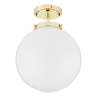 Spa Porto Single Globe Semi-Flush Ceiling Light Opal and Brass