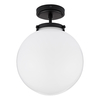 Spa Porto Single Globe Semi-Flush Ceiling Light Opal and Matt Black