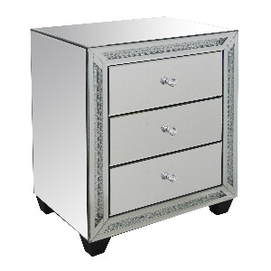 Aurora Crystal Mirrored Three Drawer Bedside Table