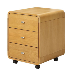 Curve Three Drawer Pedestal - Oak / Oak Real Wood Veneers,  Metal Handles