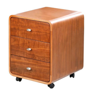 Curve Three Drawer Pedestal - Walnut / Walnut Real Wood Veneers,  Metal Handles