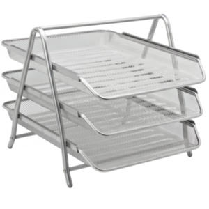 Silver Mesh Letter Tray 3 Tier - Silver
