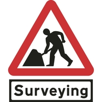 750mm Triangular Road Works Roll-up Sign with Surveying Supplementary Plate