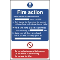 Fire Action Sign - Self Adhesive Vinyl - 300 x 200mm