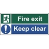 Fire exit Keep clear - Self Adhesive Vinyl Sign - 450 x 200mm