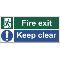 Fire exit Keep clear Sign - Rigid 1mm PVC Board - 450 x 200mm