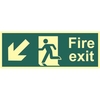 Fire Exit Man and Arrow Down Left Sign - Rigid 1.3mm Photoluminescent Board - 150 x 400mm