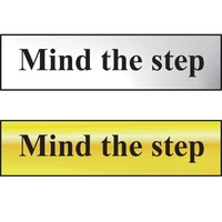 Mind The Step Sign - Polished Chrome Effect (200 x 50mm)