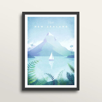 New Zealand - Art Print (in medium A3 black frame)