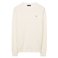Zig Zag Textured Cotton Crewneck Jumper - Cream