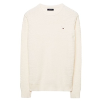 Zig Zag Textured Cotton Crewneck Jumper - Cream