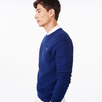 Zig Zag Textured Cotton Crewneck Jumper - Persian Blue