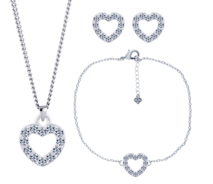 Pavé Heart Pendant,  Studs & Anklet,  Made with Swarovski Elements