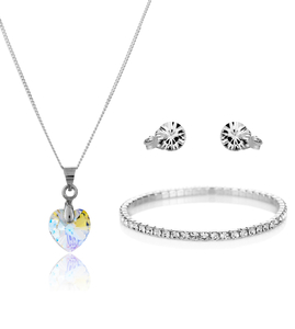 Small Heart (AB) Set with Elizabeth Bracelet,  Made with Swarovski Elements