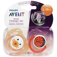 Avent Animal Orthodontic Soothers x 2 6-18 Months cat-ladybird