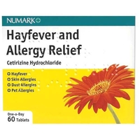 Numark Hayfever and Allergy Relief 60 Tabs Cetirizine