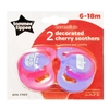 Tommee Tippee Decorated Cherry Pink/Lilac Soothers 6-18m 2