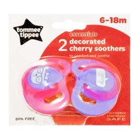 Tommee Tippee Decorated Cherry Pink/Lilac Soothers 6-18m 2