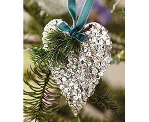 Sequined heart hanging decoration,  silver