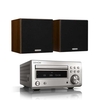 Denon DM41 RCDM41DAB Micro Hi-Fi CD Receiver in Silver with Monitor Audio Monitor 50 Bookshelf Speakers in Walnut