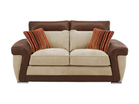 Mason Medium Sofa in Grace Linen and Saddle Brown with Salsa Spice Scatters