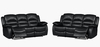 Venice Manual 3 + 3 Seater Recliner Midnight Black Leather Sofa Set