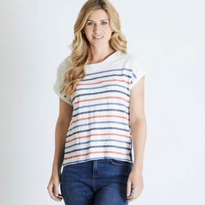 Weird Fish Barberry Stripe Slub Jersey T-Shirt Light Cream Size 12
