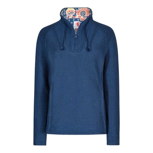Weird Fish Constantine Print Trim 1/4 Zip Classic Macaroni Sweatshirt Dark Denim Size 16