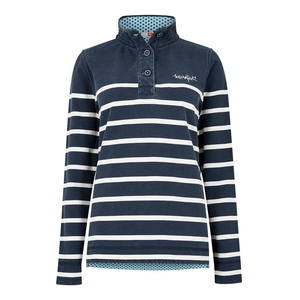 Weird Fish Hansley Striped Pique Button Sweat Dark Navy Size 16