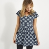 Weird Fish Laurie Printed Jersey Tunic Dark Navy Size 18