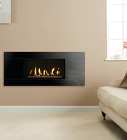 Gazco Studio 1 Slimline Black Glass White Stones Balanced Flue Gas Fire with Black Reeded Lining Effect