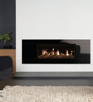Gazco Studio 2 Glass Frame with Log Set and Black Reeded Lining Effect Balanced Flue Gas Fire