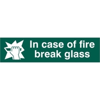 ASEC "in Case Of Fire Break Glass" 200mm x 50mm PVC Self Adhesive Sign