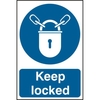 ASEC "Keep Locked" 200mm x 300mm PVC Self Adhesive Sign