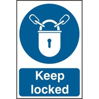 ASEC "Keep Locked" 200mm x 300mm PVC Self Adhesive Sign