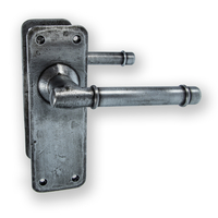 LocksOnline "Belfry" Pewter Hand-forged Door Handle Set on Backplate