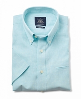 Aqua Linen-Blend Short Sleeve Shirt M